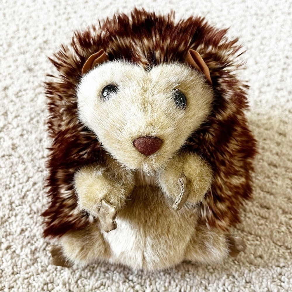 Brown Hedgehog Plush Hand Puppet Turns Inside Out Stuffed Animal Soft Theater